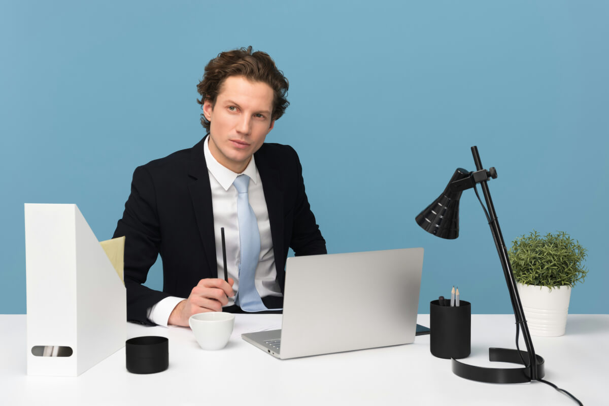 Financial professional analyzing data